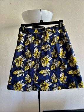 Navy Floral A-Line Skirt with Yellow Print